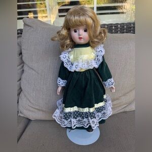 Elegant Porcelain Doll with Green with Lace, Dress